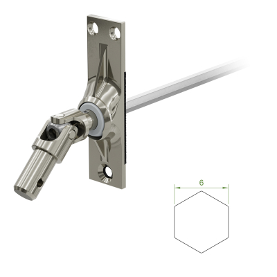 Geiger Gelenklager 45°- G112 | Grundplatte Luftdicht 22 x 85 mm | Kurbelzapfen 11,9 mm | 6 mm Sechskant - Länge 300 mm