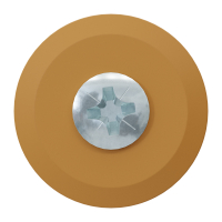 Anschlagstopper aus Kunststoff in hellbraun mit Edelstahlschraube und Verschlusskappe von hinten.