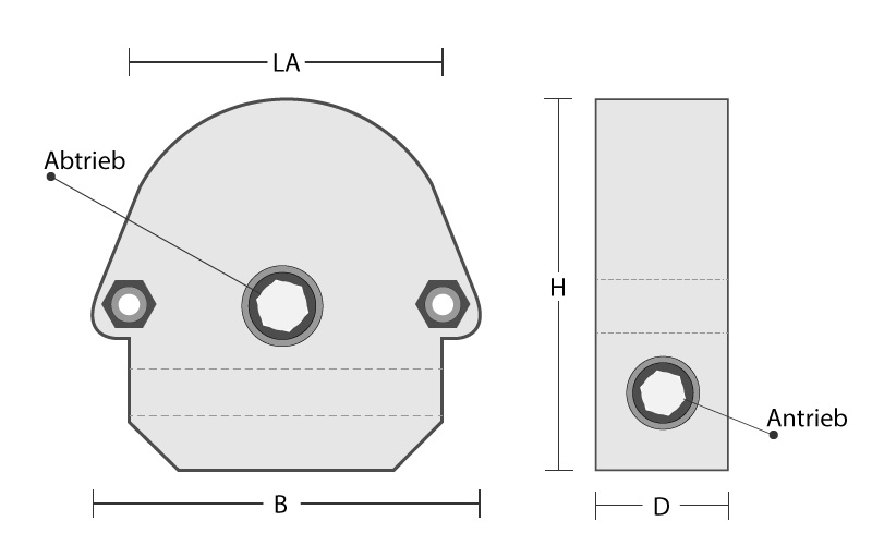 Schneckengetriebe technische Zeichnung sechskant-sechskant