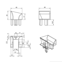 Technische Zeichnung Einlauftrichter 40 x 40mm  f&uuml;r Rehau