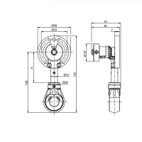 Kegelradgetriebe f&uuml;r Markisen | 1,2:1 | ovale Zink&ouml;se | &Oslash; 24mm - Zeichnung