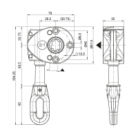 Schneckengetriebe für Markisen | 9:1 | Kunststofföse | 13,1mm Innenvierkant | RAL 9005 schwarz| Getriebemitte bis Öse 68,5 mm