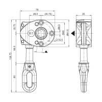 Schneckengetriebe für Markisen | Untersetzung 9:1 | mit Kunststofföse | RAL 8019 graubraun | A  68,5 mm