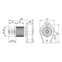 Schnurzuggetriebe für 4,5 mm Schnüre | 2,6:1  | 7mm Innensechskant