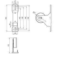 Zeichnung Universal Rolladen-Einlass-Gurtwickler | Lochabstand 108-186 mm